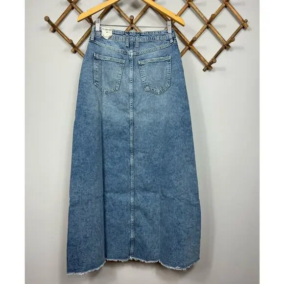 New Free People Come As You Are Denim Maxi Skirt in Medium Indigo Women's Size 2 - Picture 4 of 10